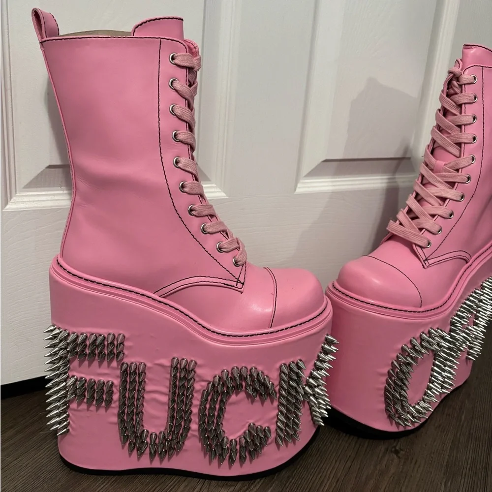 NWOB Dolls Kill / Current Mood Pink Never Censored Platform Boots